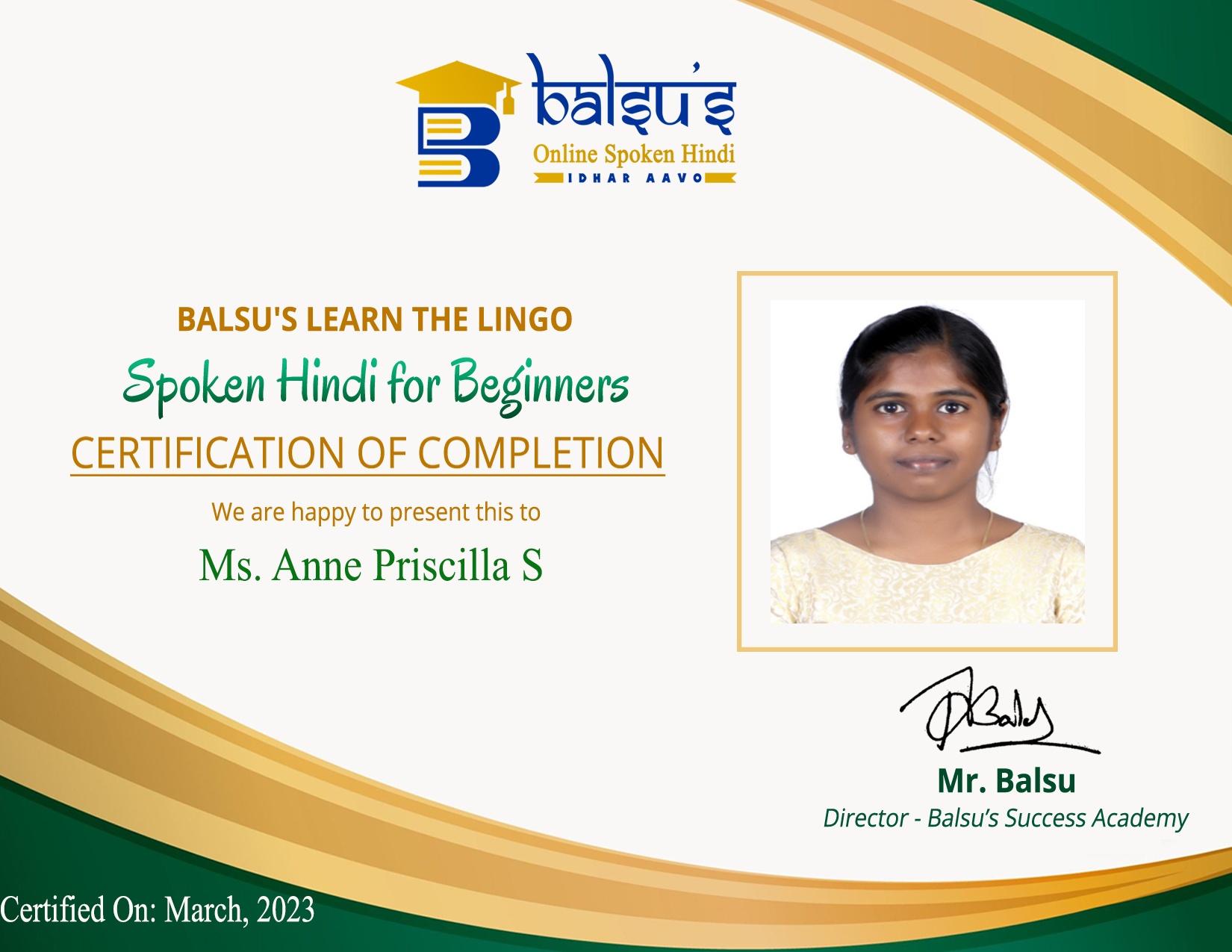 Spoken Hindi for Beginners Certification 2